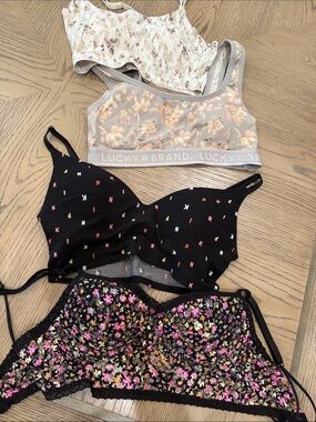 BUNDLE- 4 bras Pink Mixed Floral & Printed Bralette Set - Gray, Black, Cream